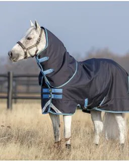 Amigo Bravo 12 Medium Plus/ 250G Pony fra Horseware - Navy/Turquoise, Aqua and Blue
