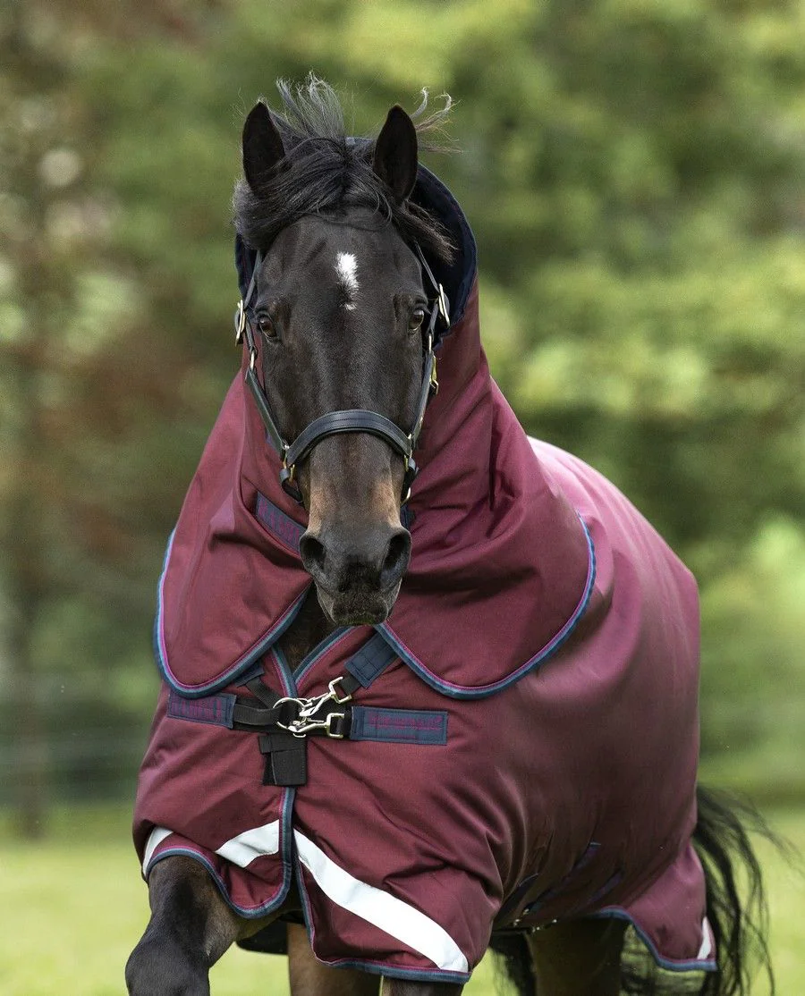 Rambo Original Hood 0g fra Horseware - Burgundy/Burgundy, Teal, Navy