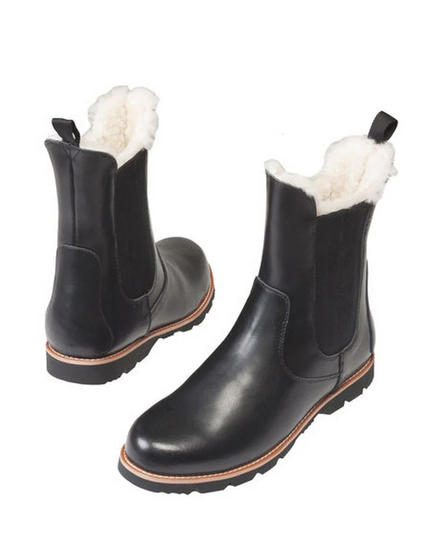 Kørestøvler i læder med lammeskind Wahlsten